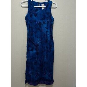 Bentley Floral Sleeveless Dress Womens‎ 13/14 Blue Purple Sheath Tie Waist